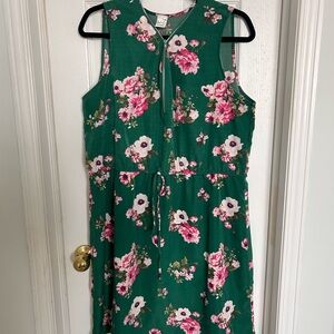 Floral Green Sleeveless Dress